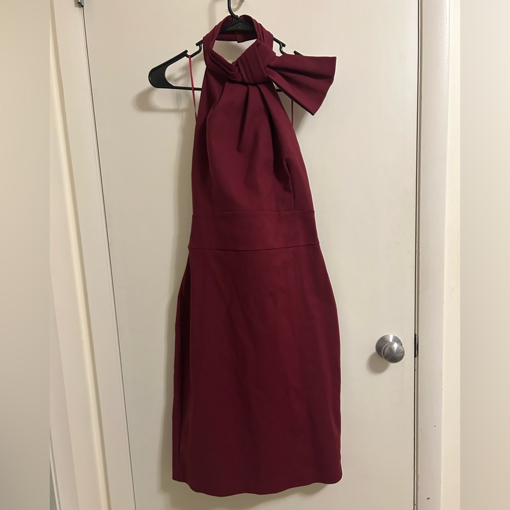 Badgley Mischka Burgundy Halter Backless Dress